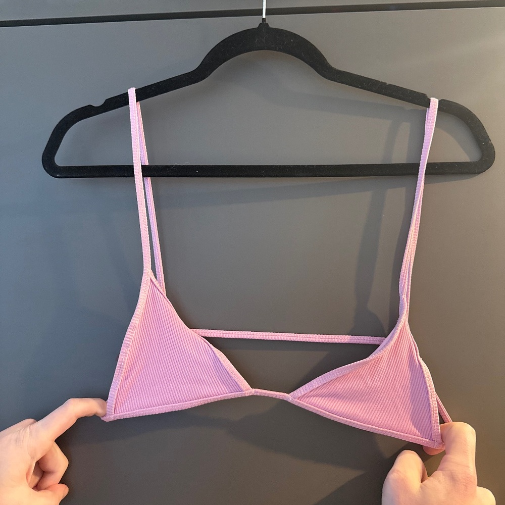 Minimale Animale Ribbed Pink Triangle Micro Bikini Top — Size S/M